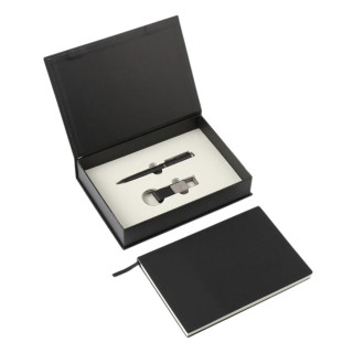 Poklon set za pisanje crni TWIST notes, hemijska olovka i privezak 