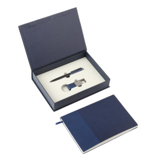 Poklon set za pisanje plavi TWIST notes, hemijska olovka i privezak 