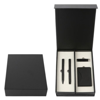 Poklon set za pisanje crni REGINA notes, flash memorija, futrola za kartice, hemijska olovka i roler 