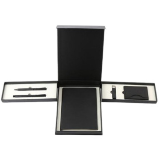 Poklon set za pisanje crni REGINA notes, flash memorija, futrola za kartice, hemijska olovka i roler 