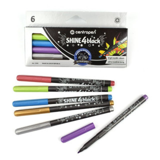 Flomasteri 6 CENTROPEN - Shine 4 Black 