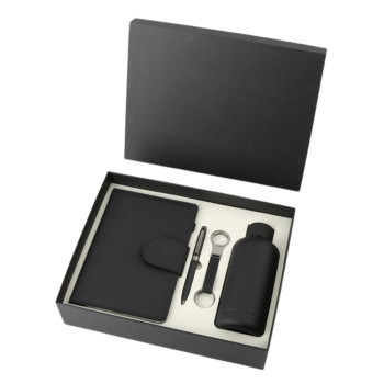 Poklon set za pisanje crna SIERRA notes, privezak, hemijska olovka i flašica 