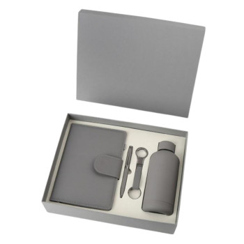 Poklon set za pisanje sivi SIERRA notes, privezak, hemijska olovka i flašica 