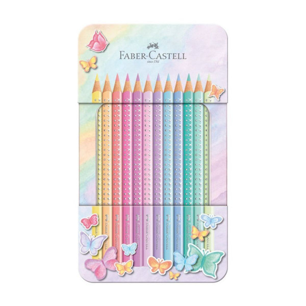 Drvene bojice 12 FABER CASTELL grip sparkle pastel u metalnoj kutiji 