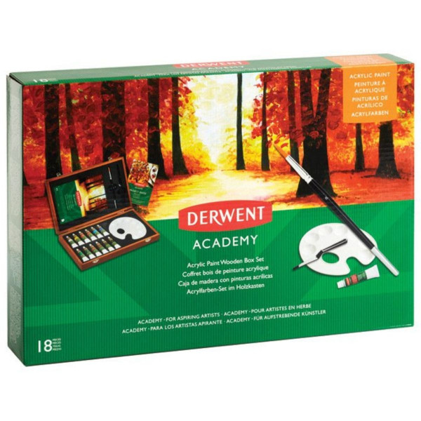 Set akrilnih boja u drvenoj kutiji DERWENT ACADEMY 