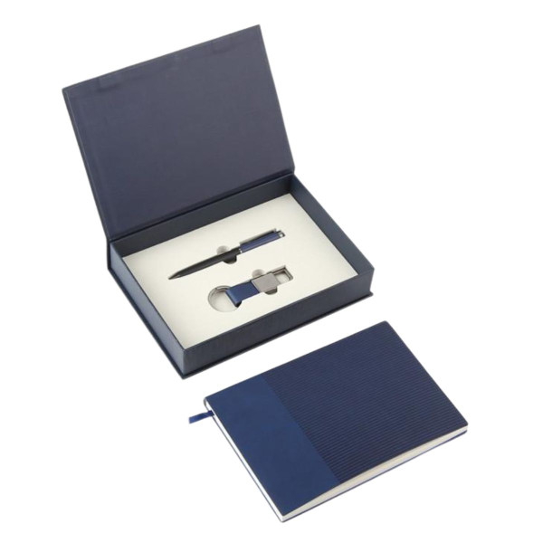Poklon set za pisanje plavi TWIST notes, hemijska olovka i privezak 