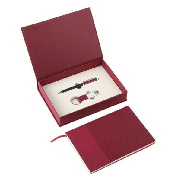 Poklon set za pisanje crveni TWIST notes, hemijska olovka i privezak 