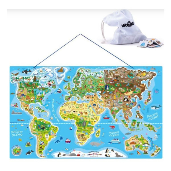 Magnetna mapa sveta WOODY 2u1 uči i igraj se 