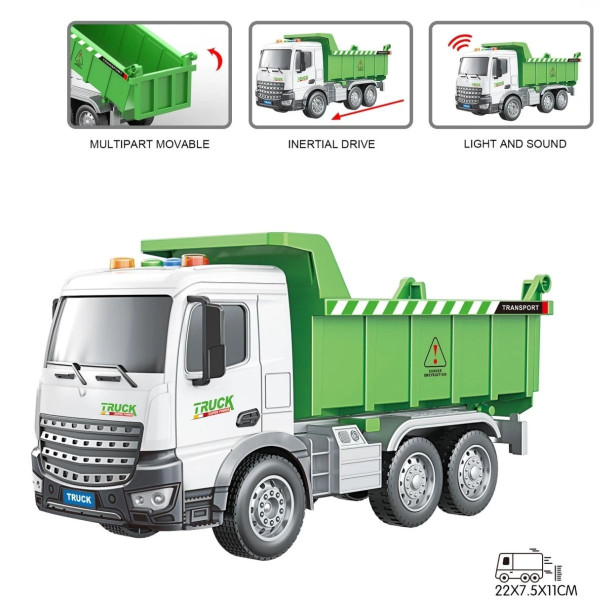 Kamion 1:18 kiper zeleni sa zvukom i svetlom 