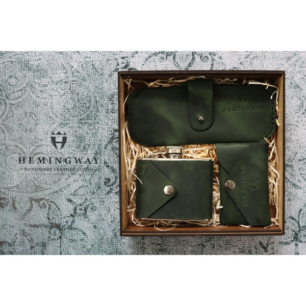 Novčanik, futrola za naočare i pljoska HEMINGWAY Hunters gift box 