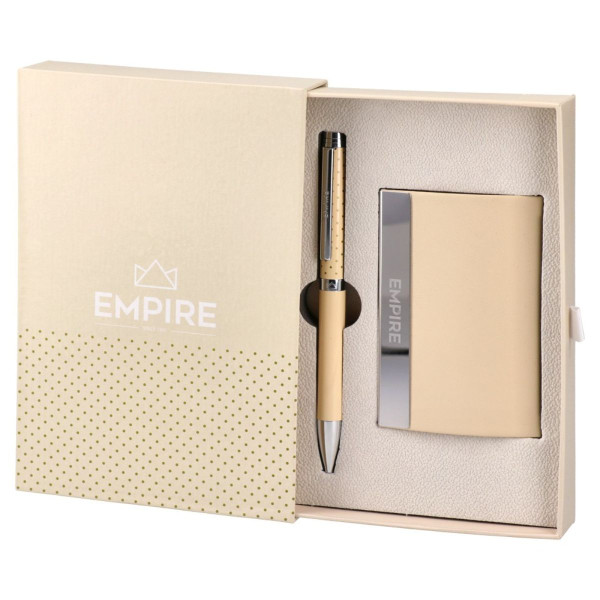 Set hemijska olovka i držač za kartice EMPIRE krem 