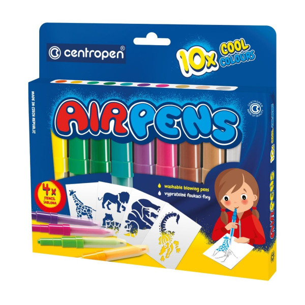 Duvajući flomasteri 10 CENTROPEN - Cool sa šablonima 