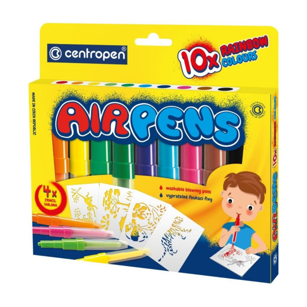 Duvajući flomasteri 10 CENTROPEN - Raonbow sa šablonima 