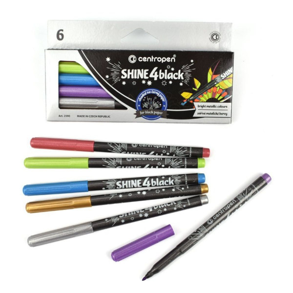 Flomasteri 6 CENTROPEN - Shine 4 Black 