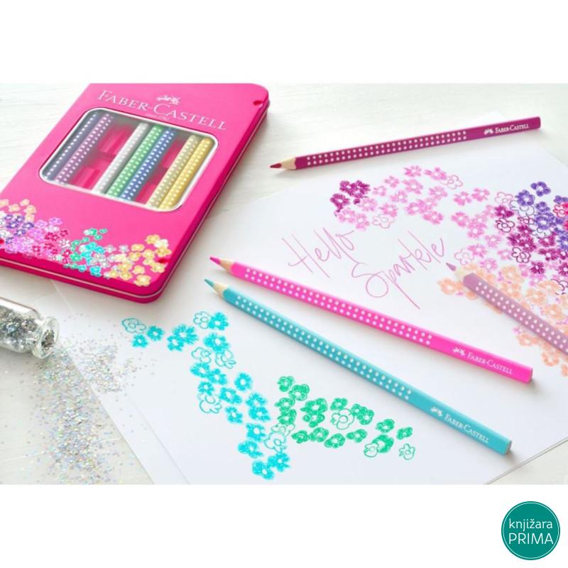 Drvene bojice 12 FABER CASTELL grip sparkle u metalnoj kutiji 
