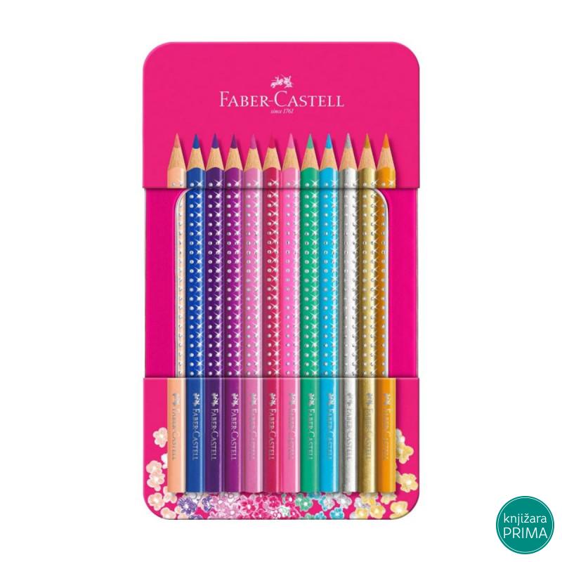 Drvene bojice 12 FABER CASTELL grip sparkle u metalnoj kutiji 