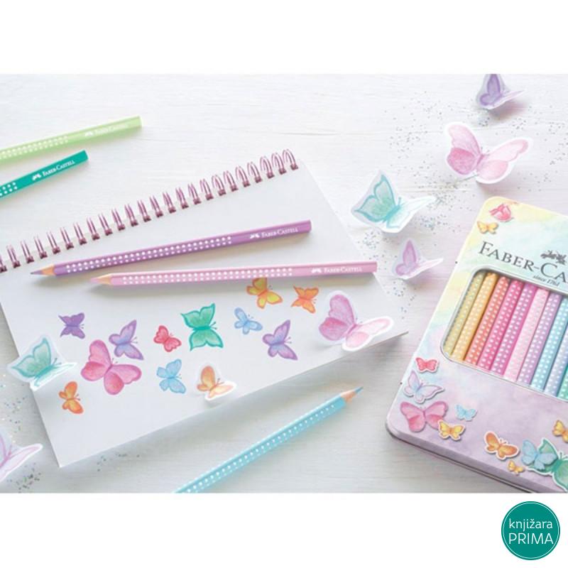 Drvene bojice 12 FABER CASTELL grip sparkle pastel u metalnoj kutiji 