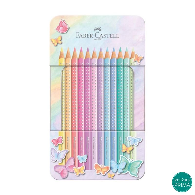Drvene bojice 12 FABER CASTELL grip sparkle pastel u metalnoj kutiji 