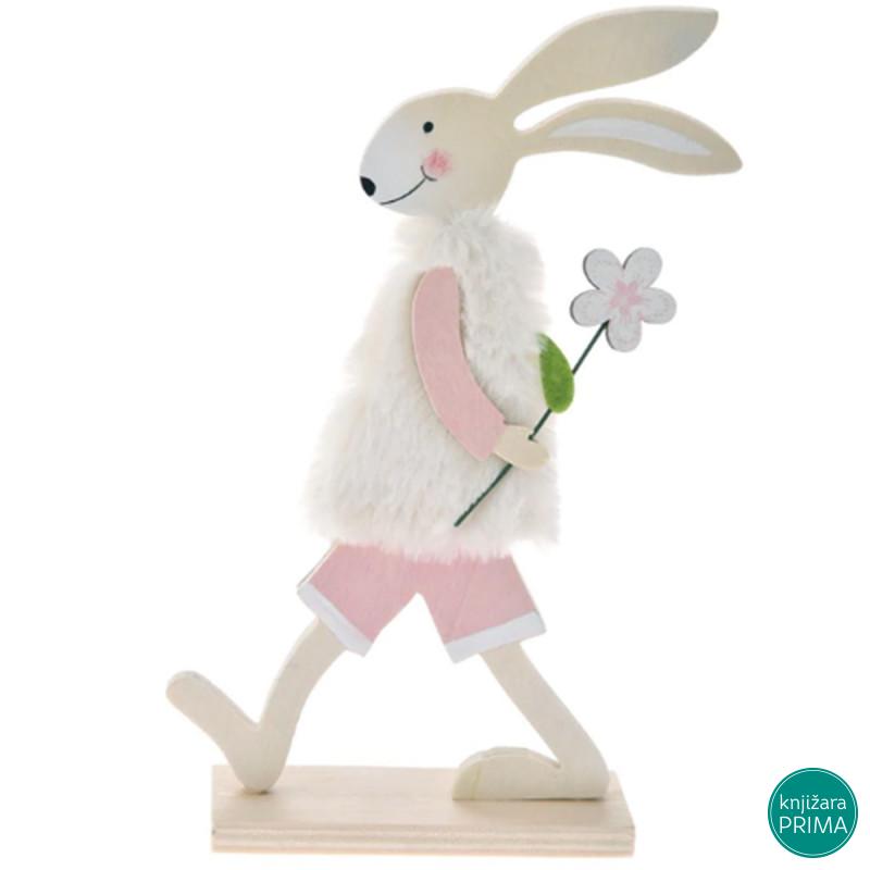 Uskršnji drveni zeka sa belim krznom 