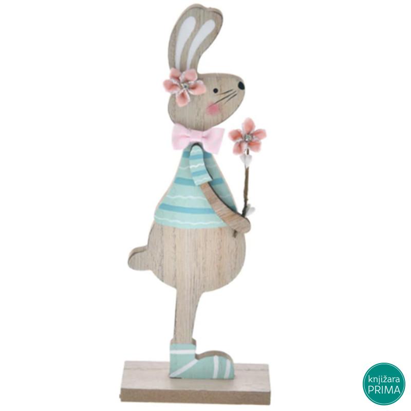 Uskršnji drveni zeka sa cvećem 