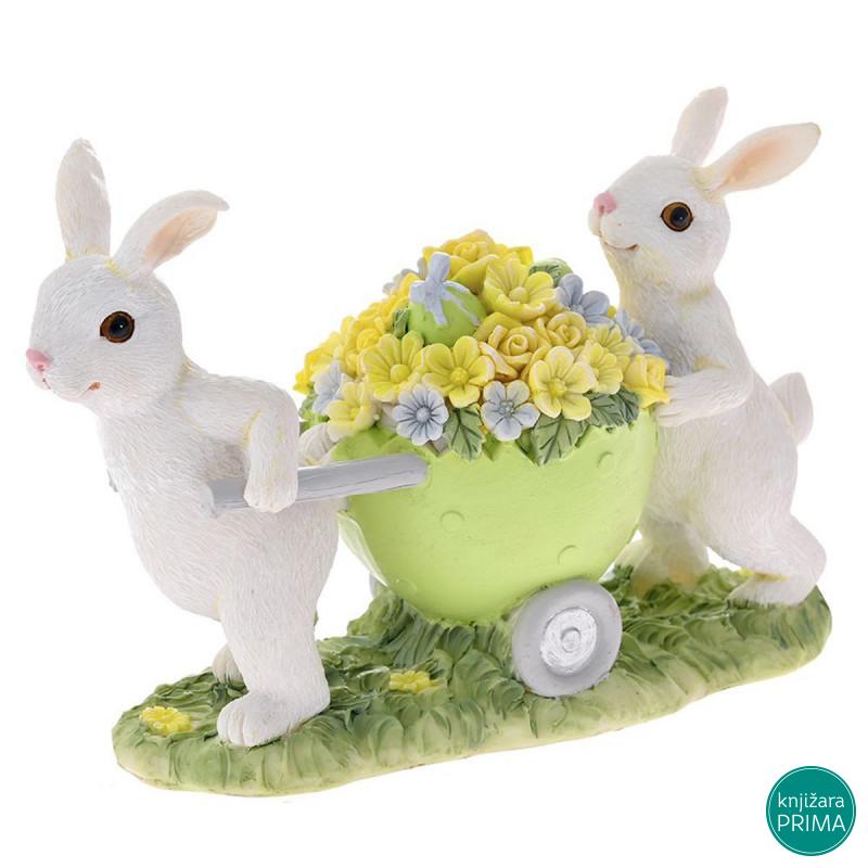 Uskršnje zeke voze kolica sa cvećem 