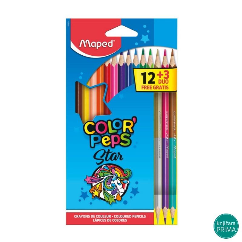 Drvene bojice 12 MAPED Color peps + 3 duo bojice 