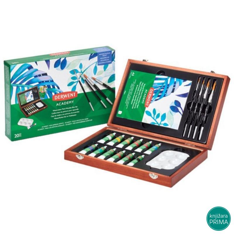 Set akvarel boja u drvenoj kutiji DERWENT ACADEMY 