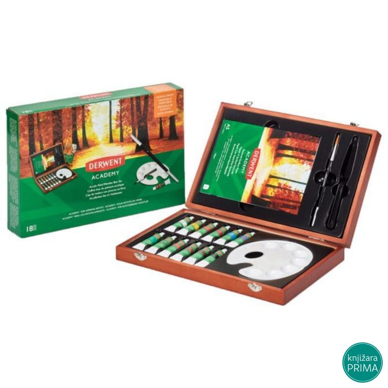 Set akrilnih boja u drvenoj kutiji DERWENT ACADEMY 