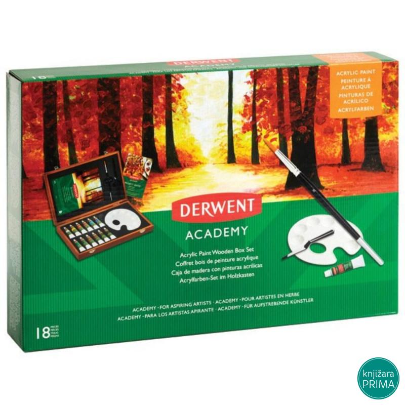 Set akrilnih boja u drvenoj kutiji DERWENT ACADEMY 