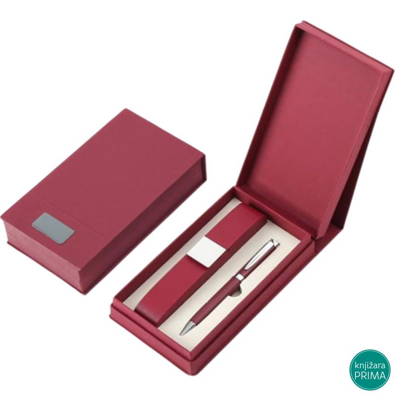 Poklon set za pisanje crveni MONET hemijska olovka i futrola 