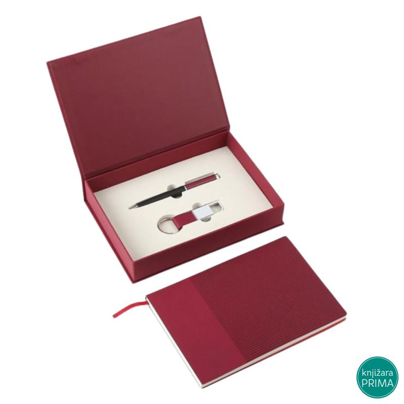 Poklon set za pisanje crveni TWIST notes, hemijska olovka i privezak 