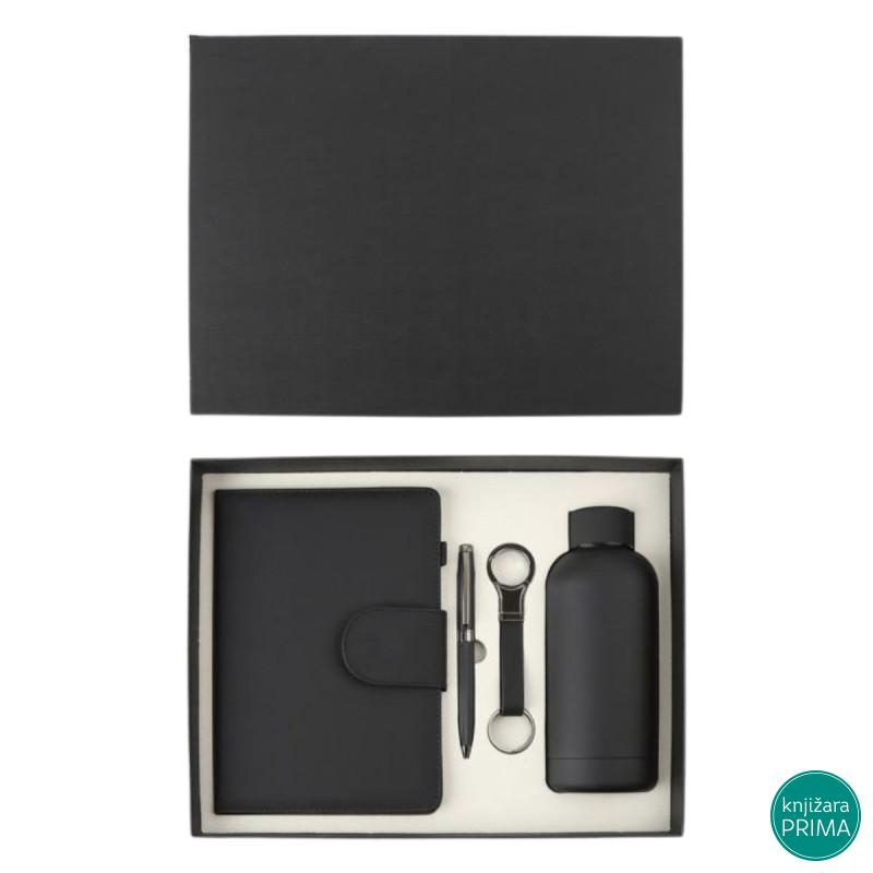 Poklon set za pisanje crna SIERRA notes, privezak, hemijska olovka i flašica 
