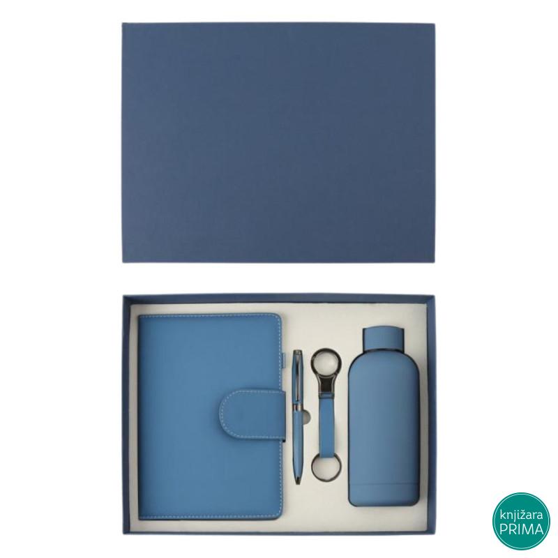 Poklon set za pisanje plavi SIERRA notes, privezak, hemijska olovka i flašica 