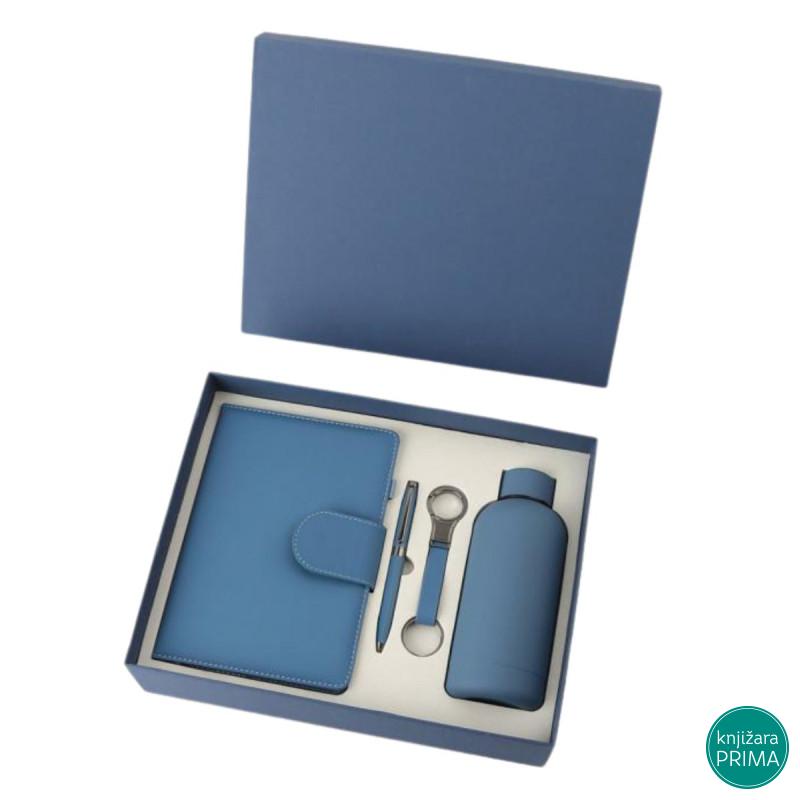 Poklon set za pisanje plavi SIERRA notes, privezak, hemijska olovka i flašica 