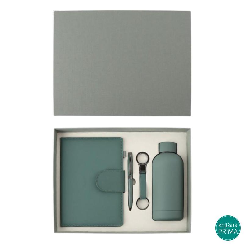 Poklon set za pisanje zeleni SIERRA notes, privezak, hemijska olovka i flašica 