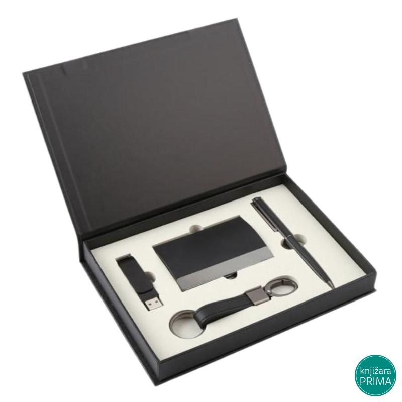 Poklon set za pisanje KIMANO hemijska olovka, privezak, futrola za kartice i flash memorija 