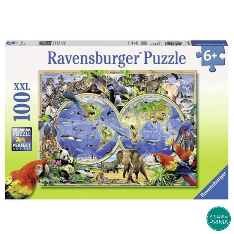 Puzzle RAVENSBURGER Mapa sveta sa životinjama 