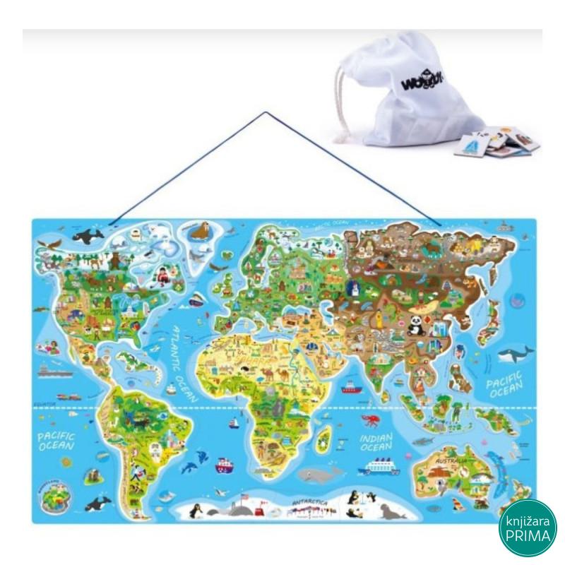 Magnetna mapa sveta WOODY 2u1 uči i igraj se 