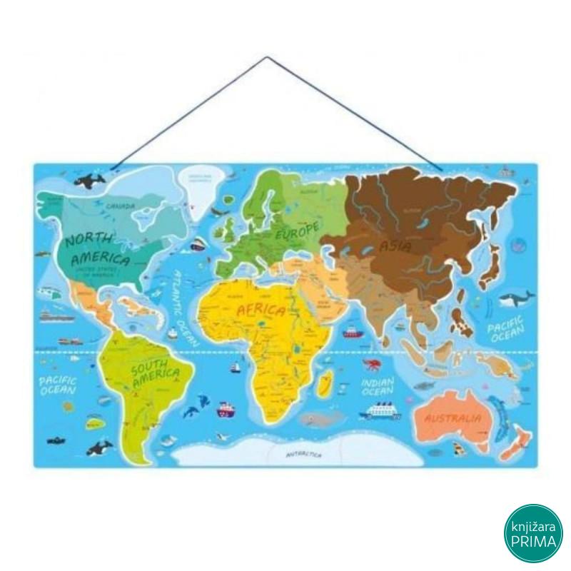 Magnetna mapa sveta WOODY 2u1 uči i igraj se 