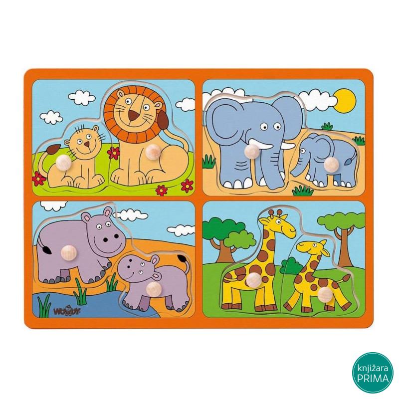 Puzzle WOODY afričke životinje sa mladima 