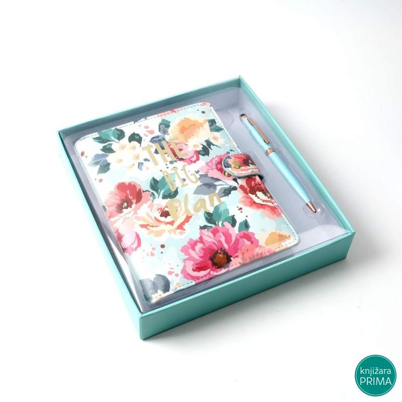 Poklon set notes i olovka TARGET Floral green 