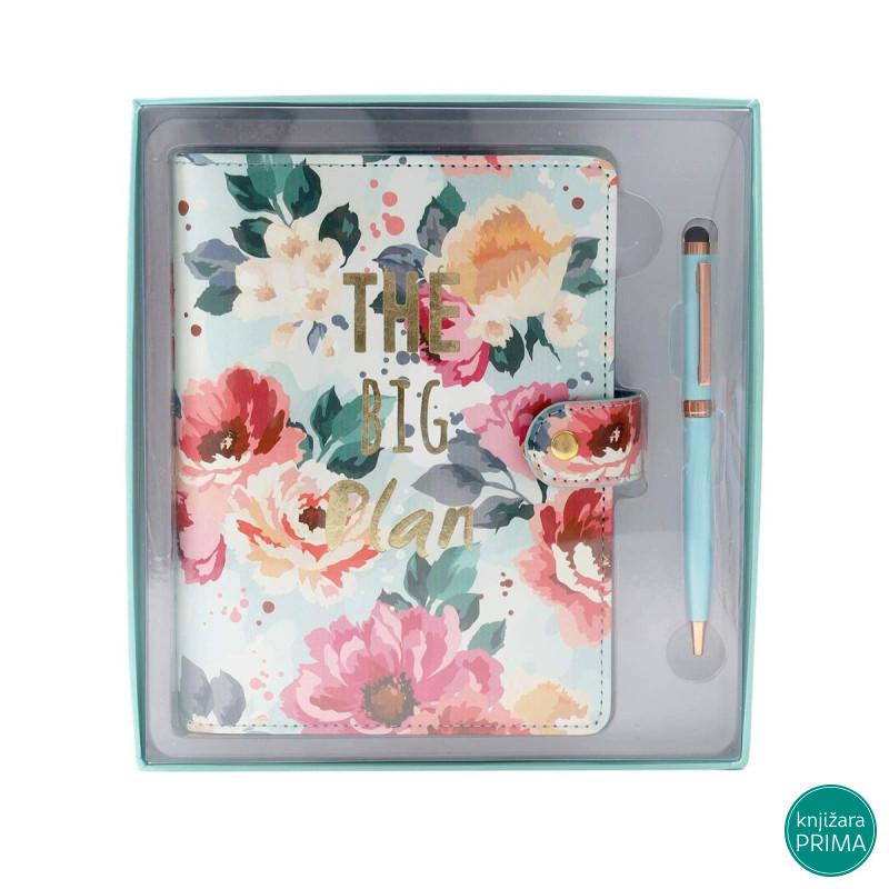 Poklon set notes i olovka TARGET Floral green 