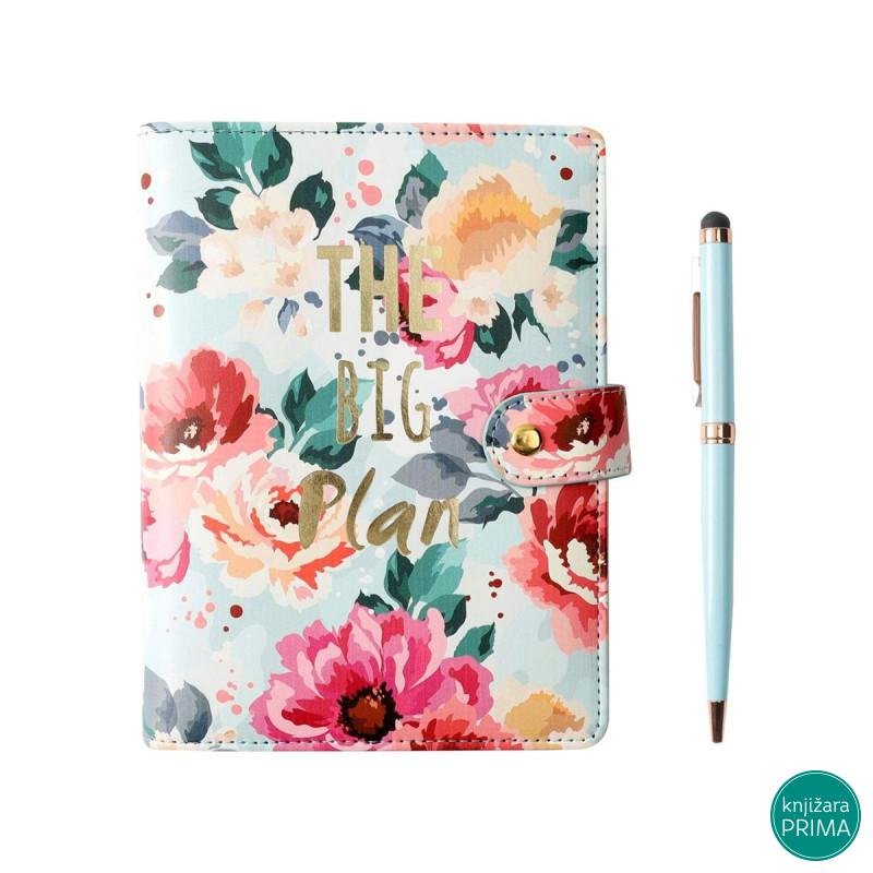 Poklon set notes i olovka TARGET Floral green 