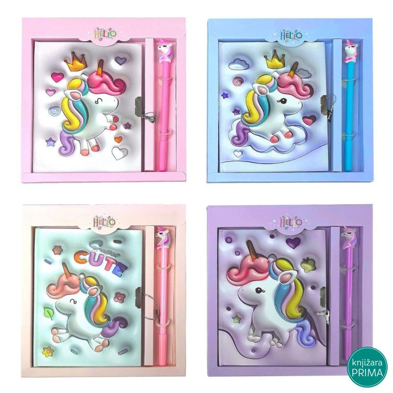 Dnevnik sa knjičem i hemijskom olovkom Unicorn 