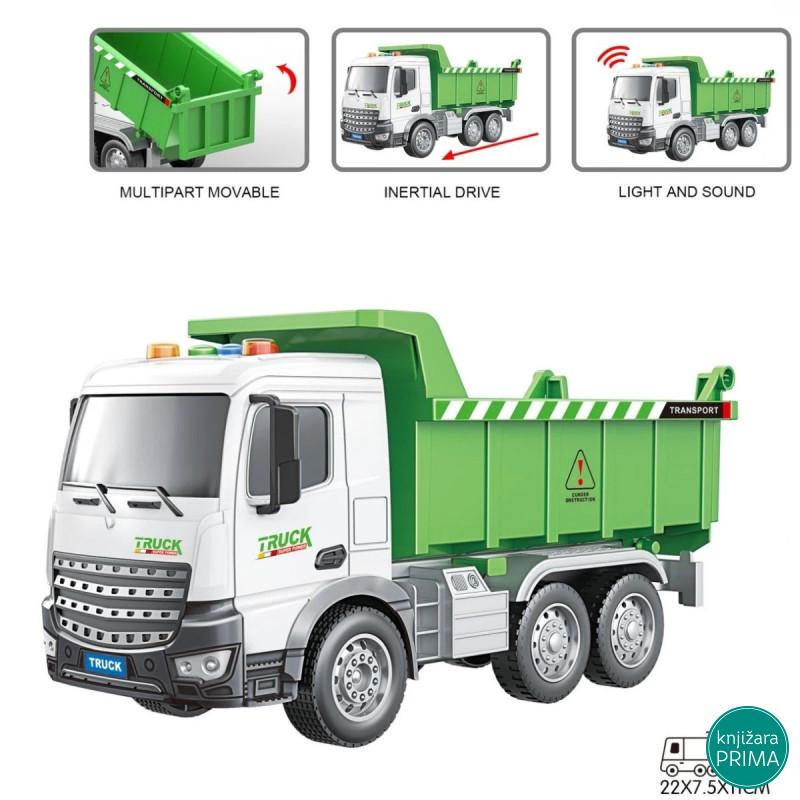 Kamion 1:18 kiper zeleni sa zvukom i svetlom 