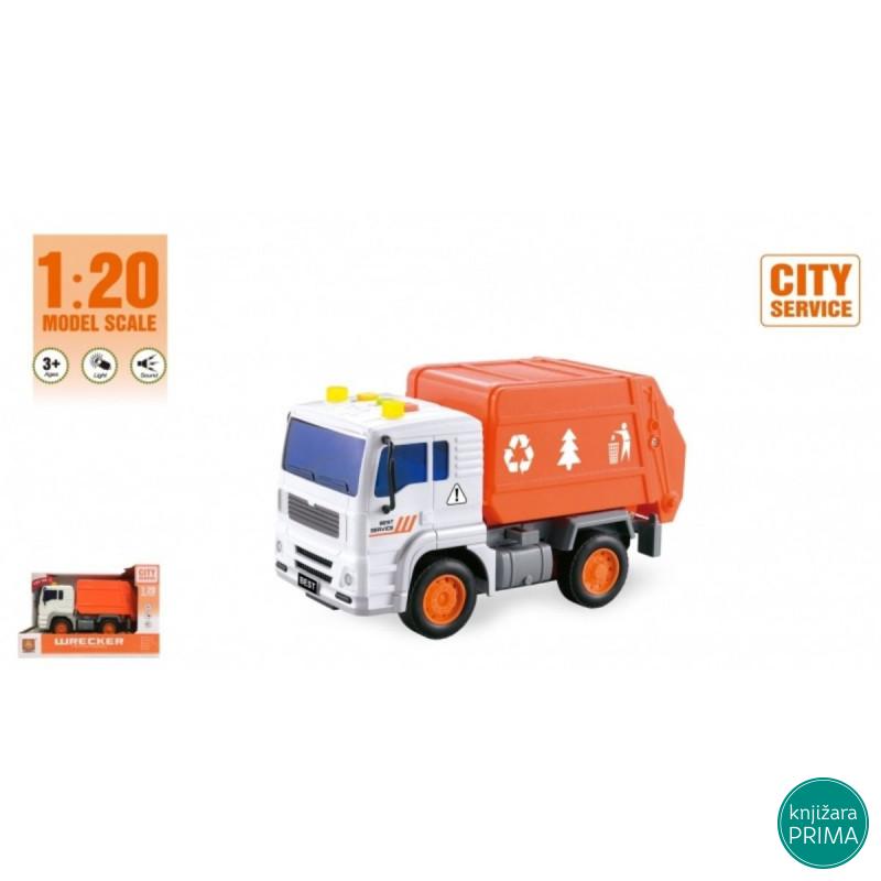 Kamion đubretarac skupljač narandžasti sa zvukom i svetlom 
