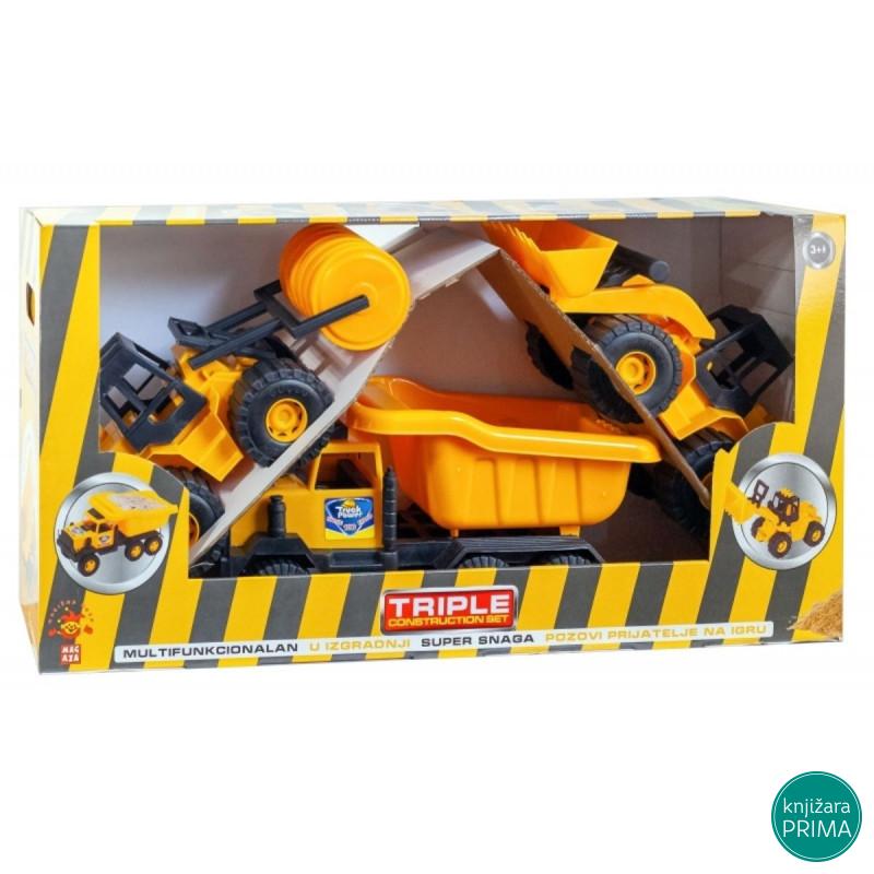 Buldožer, valjak i kamion 