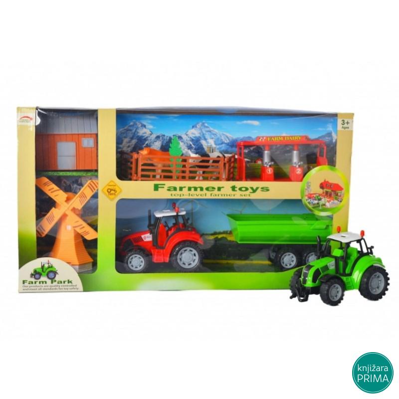 Traktor sa prikolicom farmom i vetrenjačom 