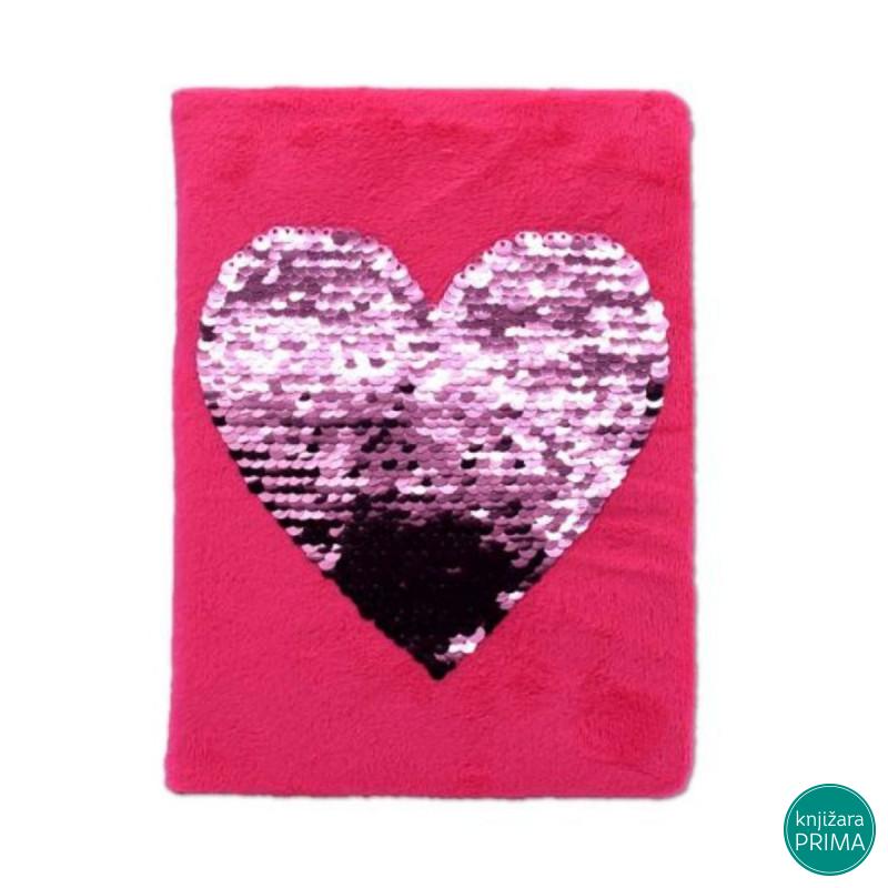 Plišani notes A5 srce sa šljokicama 