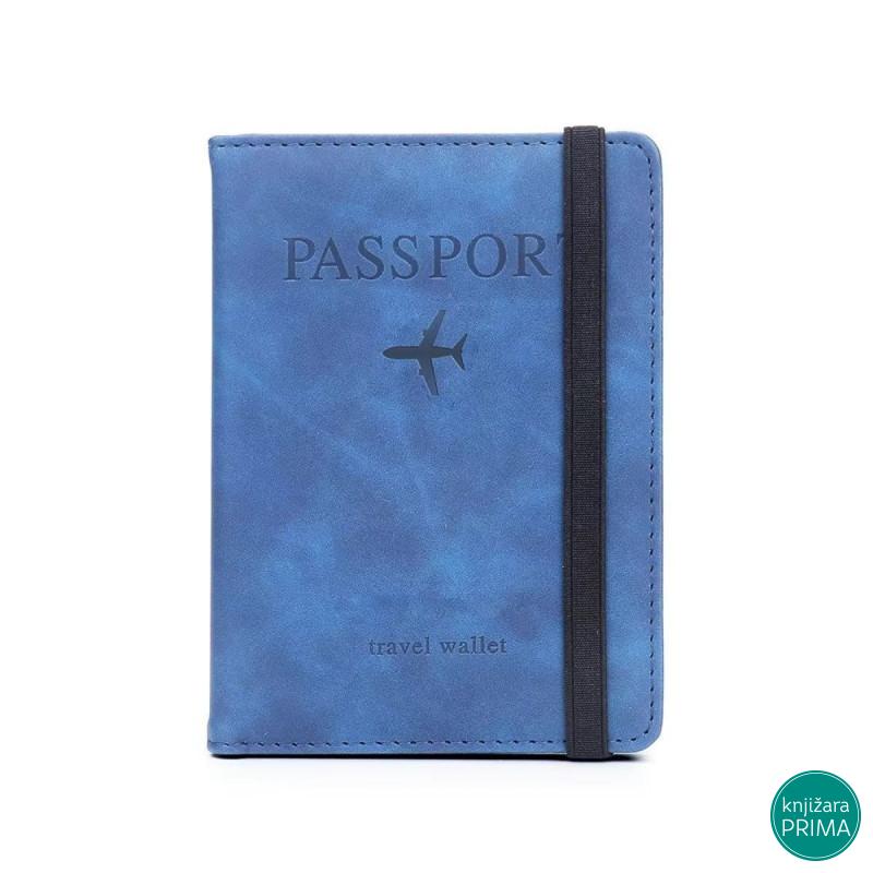 Korice za pasoš TRAVEL sa gumom plava 